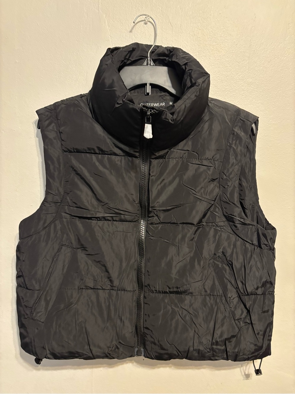 Black Puffer Vest with High Collar -